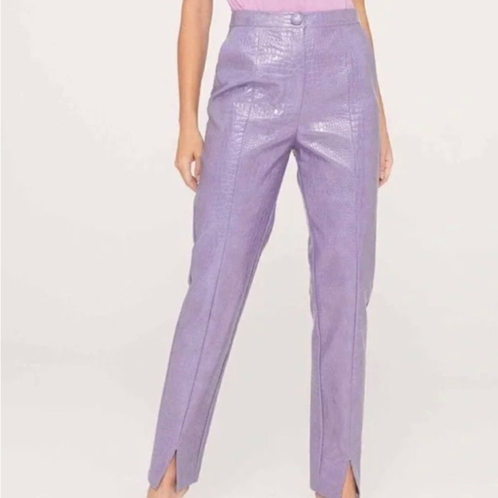 Nasty Gal Y2K Punk Purple Croc Embossed Faux Leather Pants 10